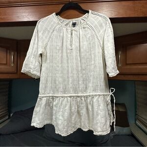Textured Peasant TOP Size XS Cream 3/4 Sleeve 100% Cotton Granola‎ Blouse Layer